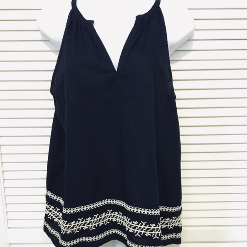 OLD NAVY/GAP Navy Blue Embroidered Tank Top